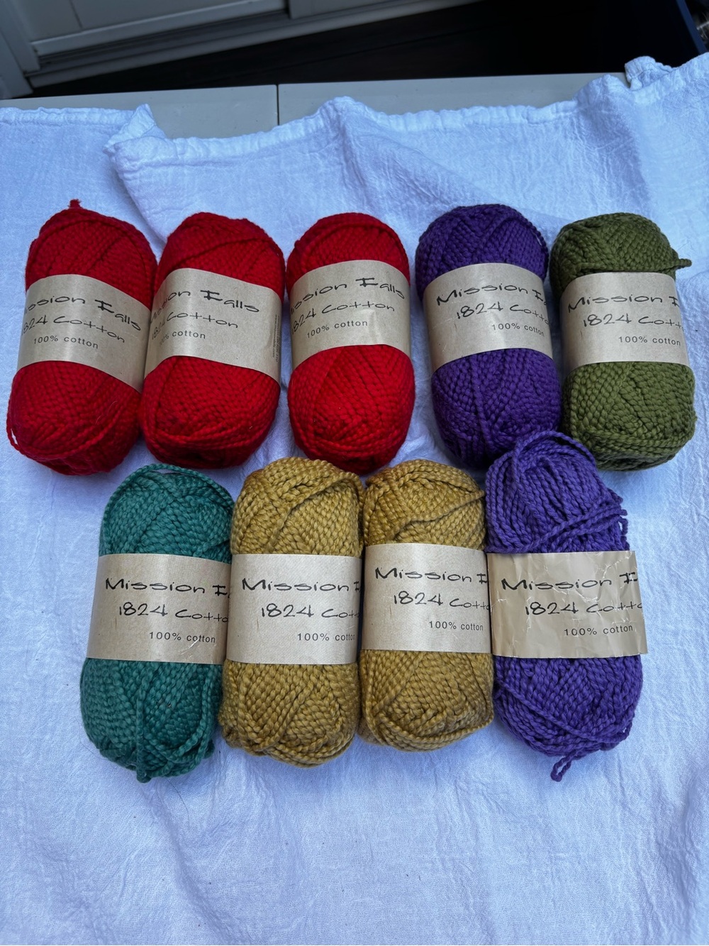 Mission Falls 1824 Cotton 100% Cotton Yarn Lot of 9 multi colors